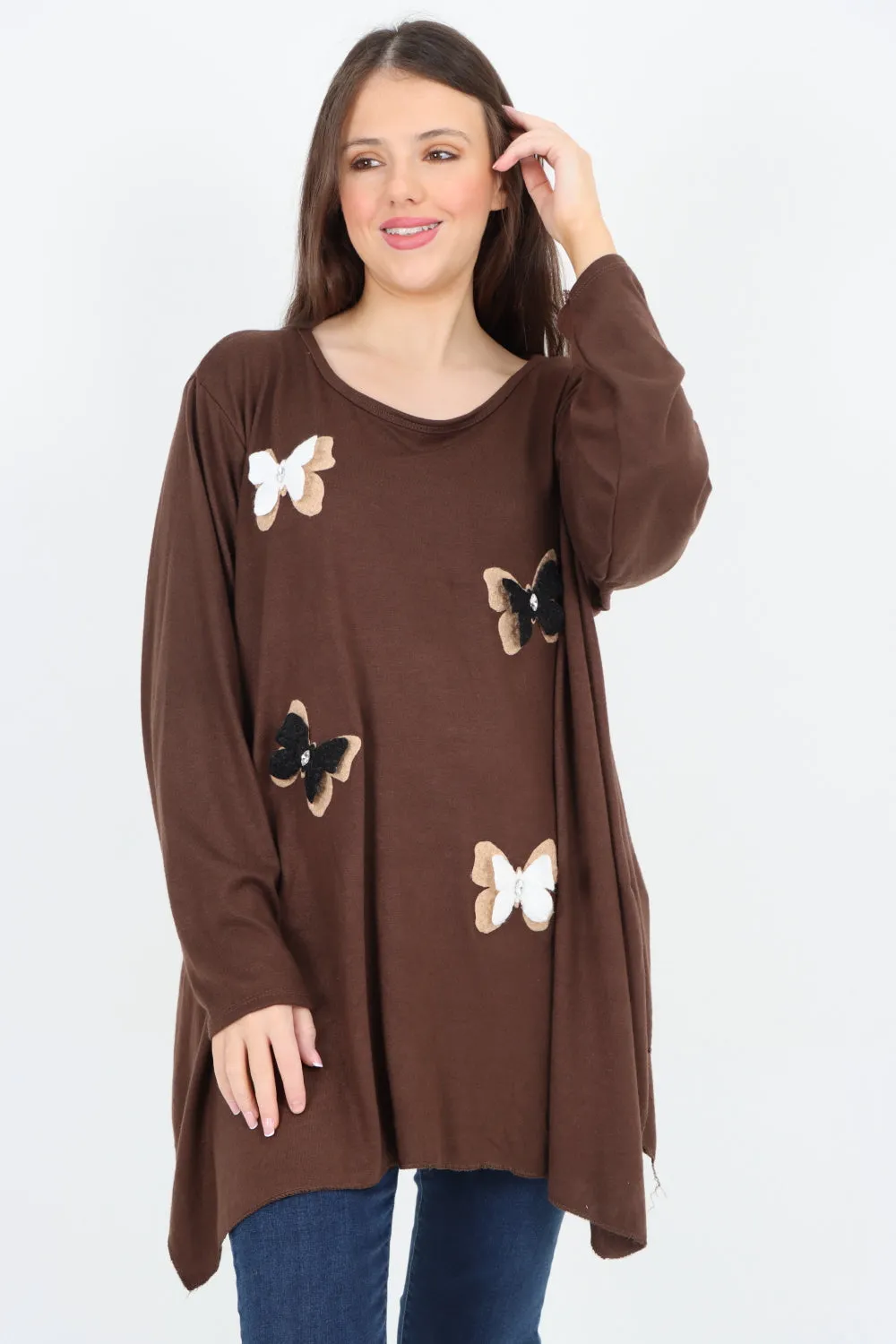 Italian 3D Butterfly Print Soft Knit Tunic Top