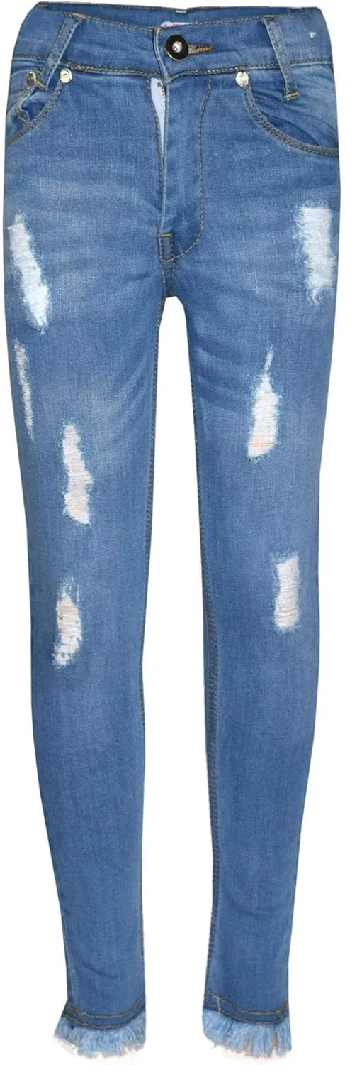 Kids Girls Skinny Jeans Stretchy Denim - Girls Jeans Ripped GJ01 Light Blue 3-4