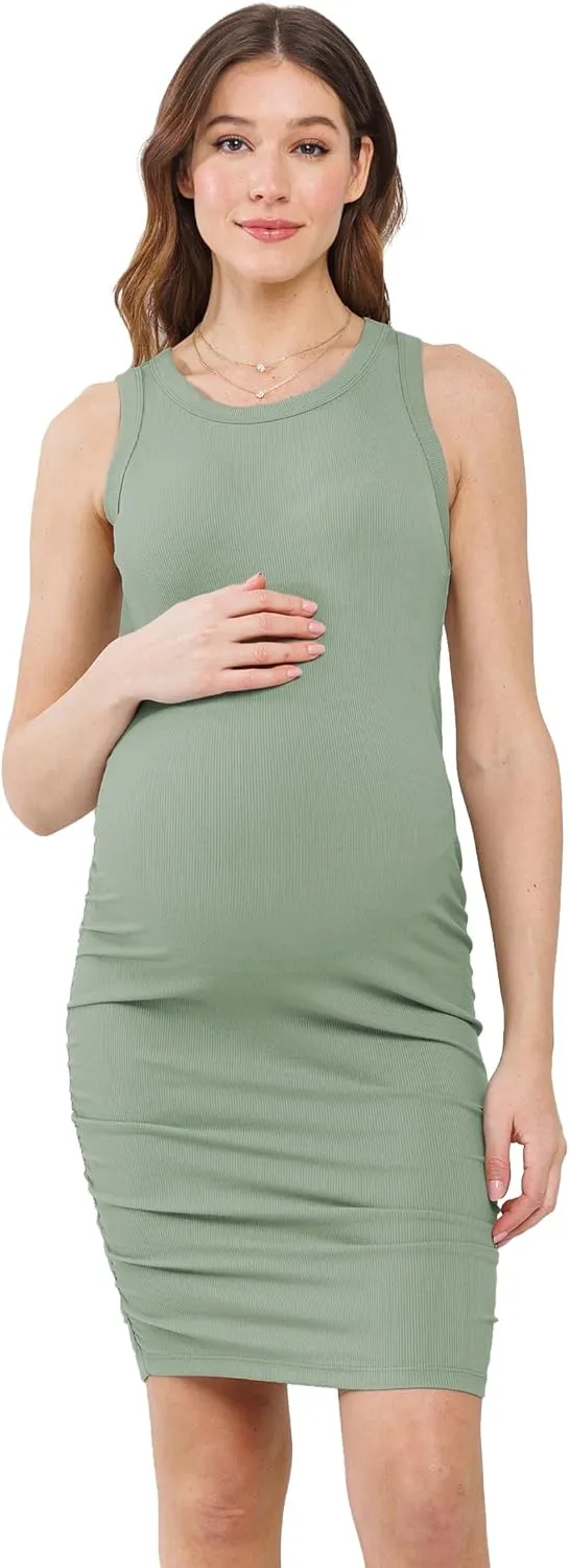 LaClef Womens Ruched Bodycon Sleeveless Tank Maternity Dress