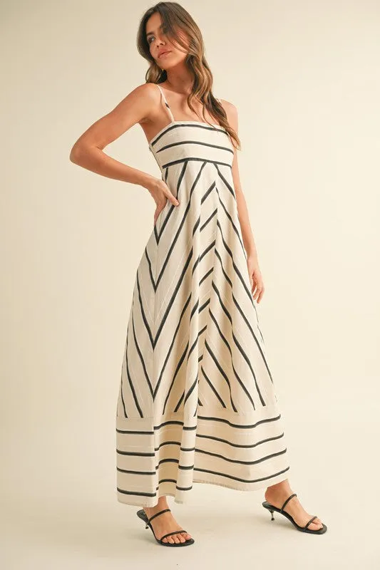 Lindsey Sleeveless Stripe Print Maxi Dress Cream