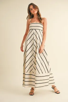 Lindsey Sleeveless Stripe Print Maxi Dress Cream
