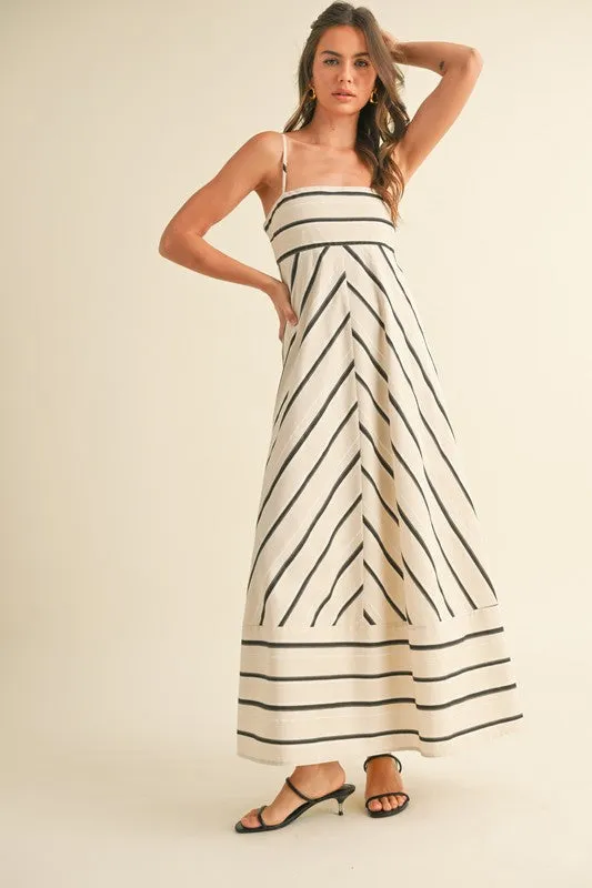 Lindsey Sleeveless Stripe Print Maxi Dress Cream