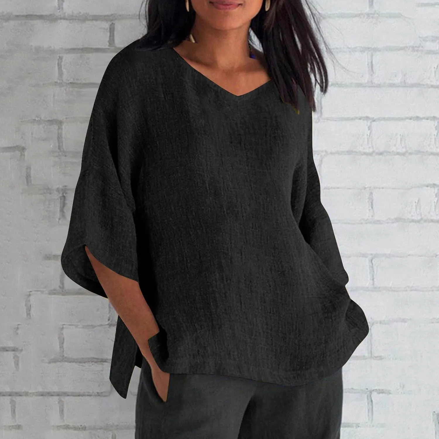 Linen Shirts for Women Short Sleeve Classic Basic Tees Summer Boho Beach Gauze Tops Lightweight Soft Trendy Blouses