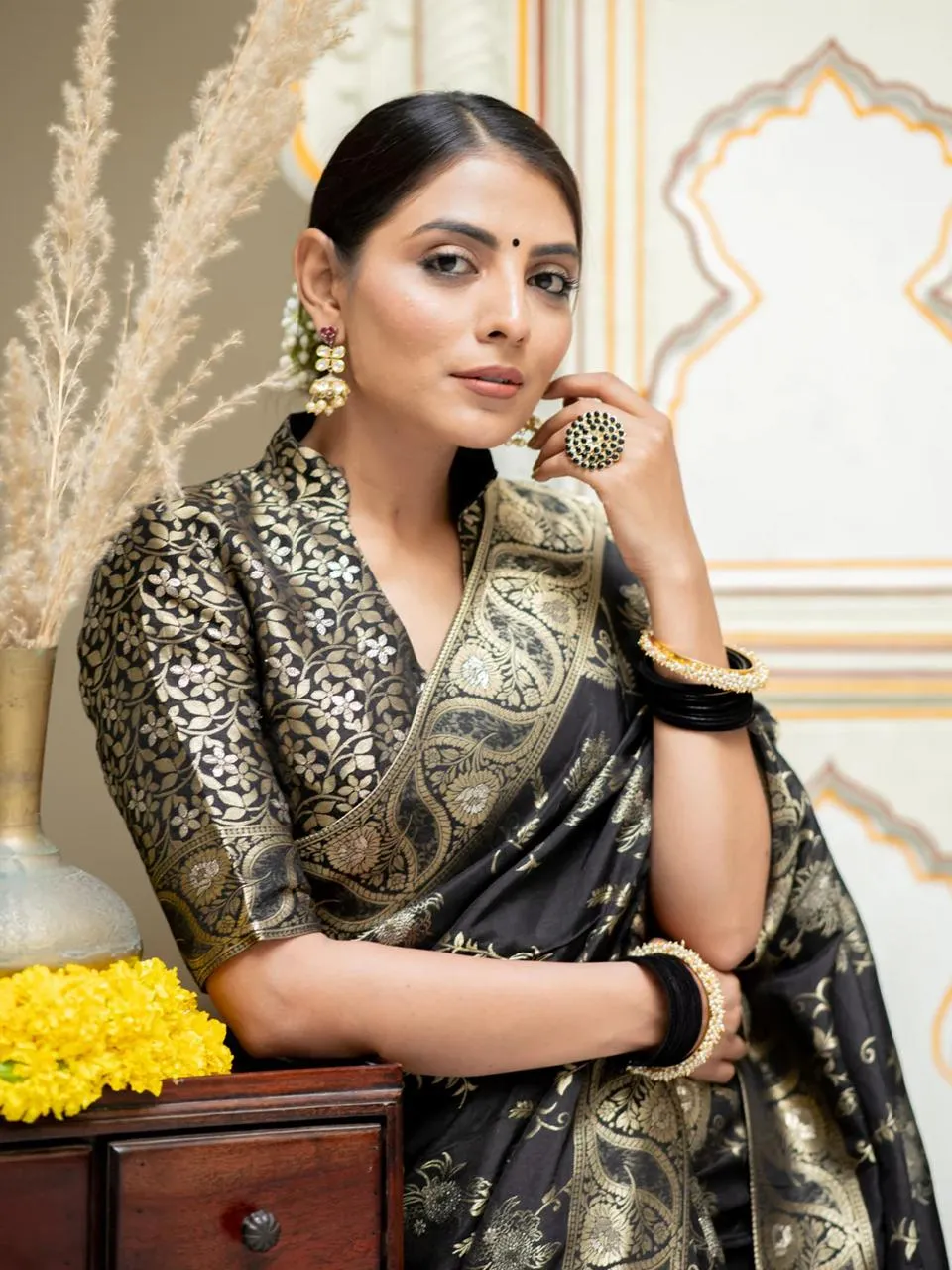 Luxuriant Black Soft Silk Saree With Angelic Blouse Piece