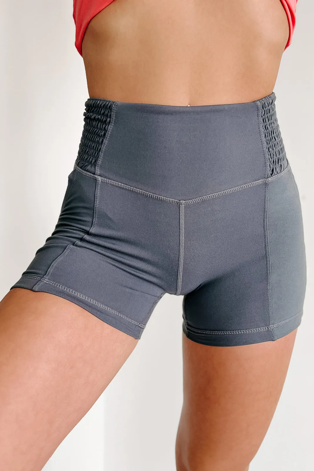 Make Yourself Comfortable Side Smocked Biker Shorts (Charcoal)