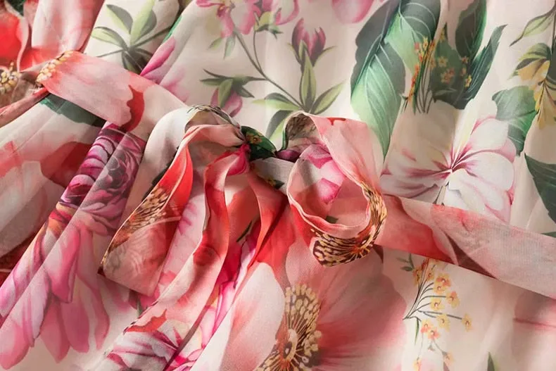 Maxi Dress, Boho Vintage Party Dress, One Shoulder Ruffle Gown, Pink Daisy Rose
