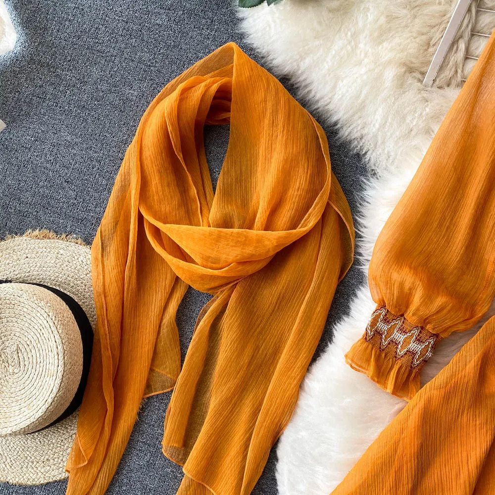 Maxi Dress with Matching Scarf, Boho Vintage Dress, Gown, Sahara in Gold