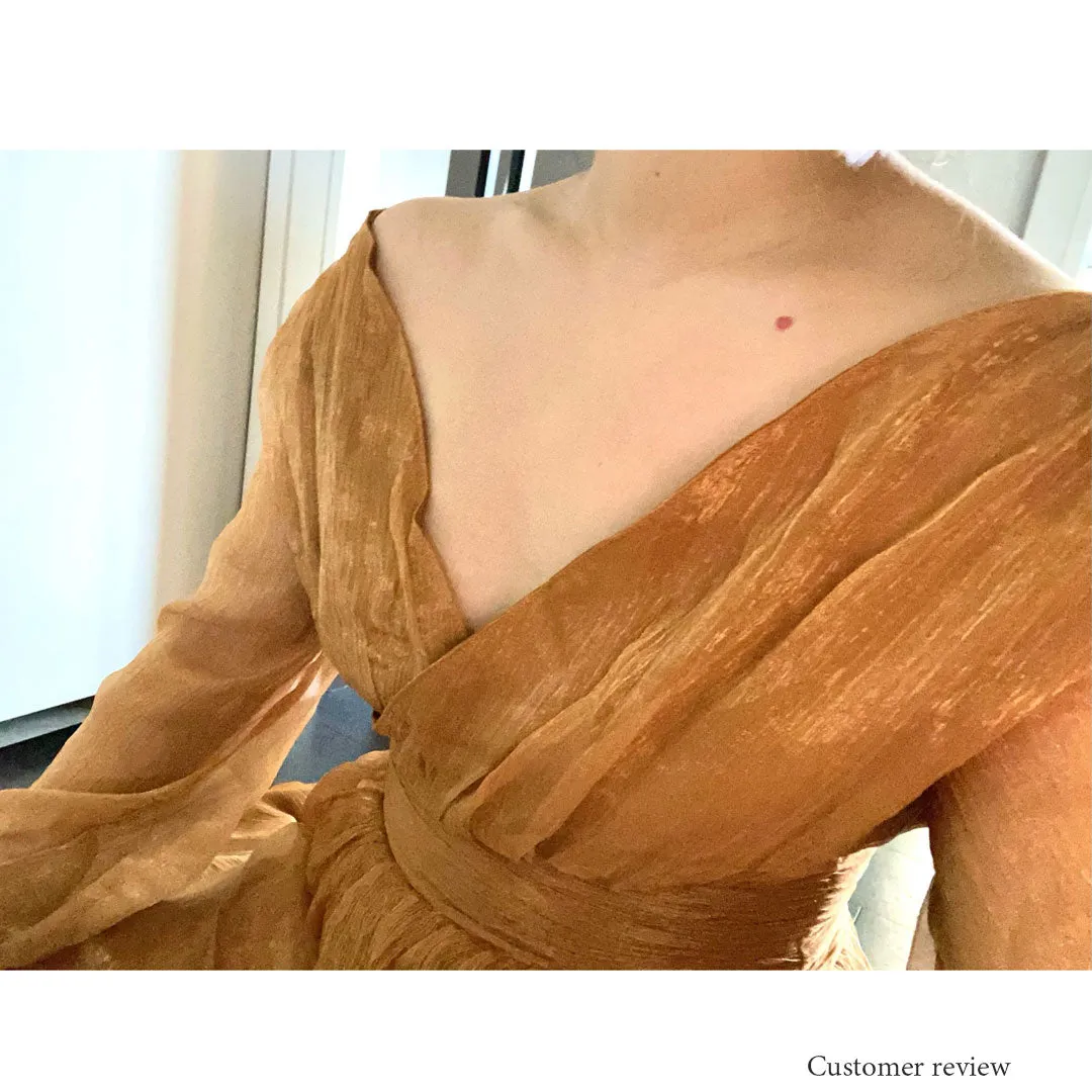 Maxi Dress with Matching Scarf, Boho Vintage Dress, Gown, Sahara in Gold