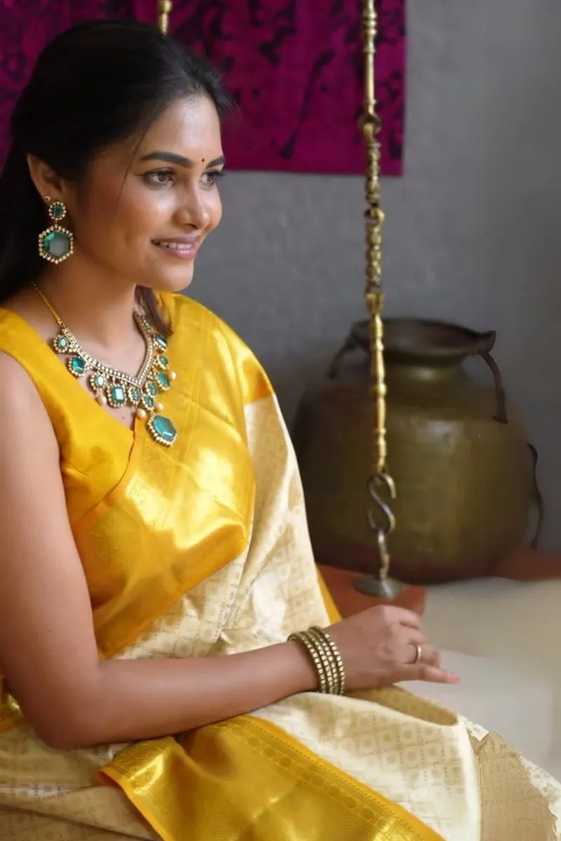 Mellifluous Beige Soft Silk Saree With Amiable Blouse Piece