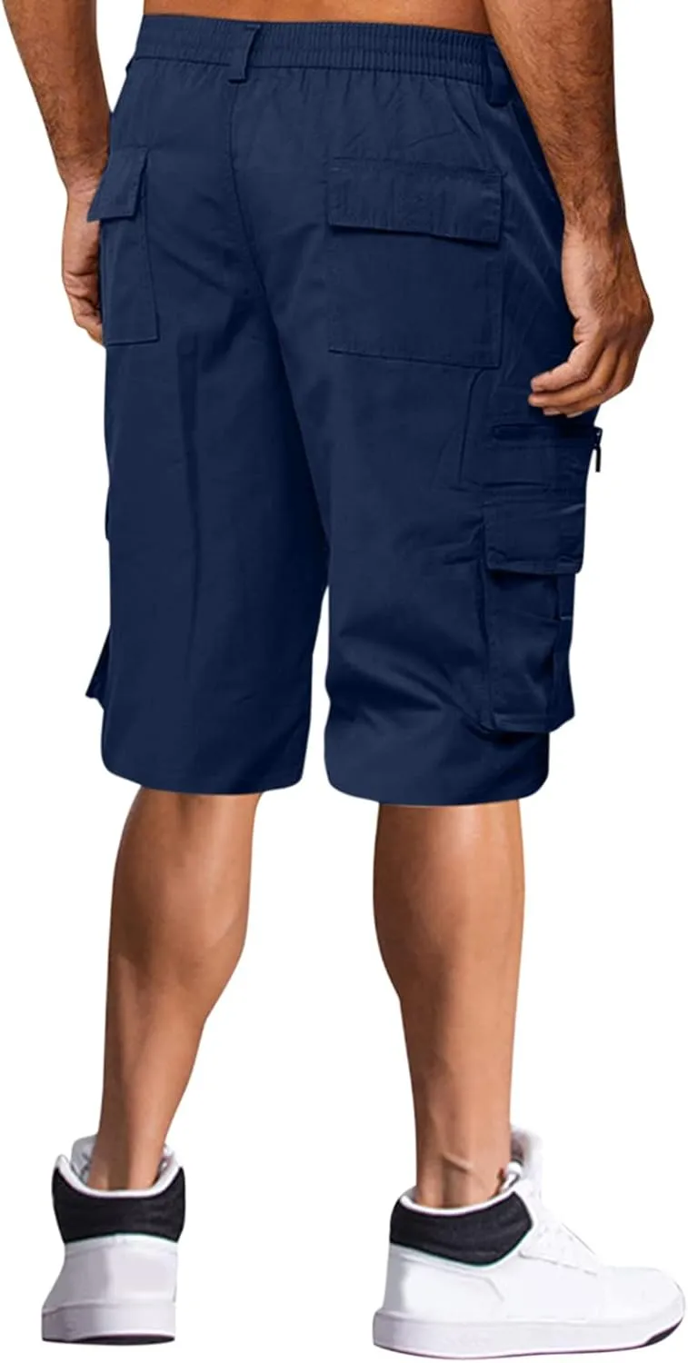 Men's Cargo Short 6 Pockets Comfortable Twill Cotton Elastic Waist Causal Work Shorts Cargo Shorts Work Shorts Hiking Pants