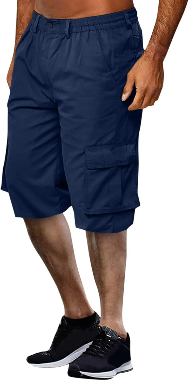 Men's Cargo Short 6 Pockets Comfortable Twill Cotton Elastic Waist Causal Work Shorts Cargo Shorts Work Shorts Hiking Pants