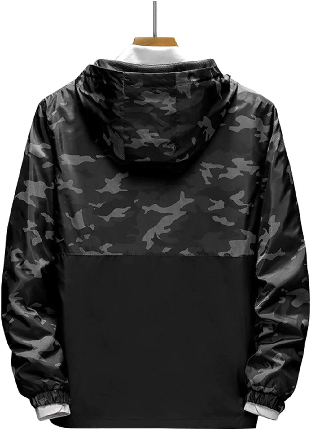 Men's Lightweight Jacket with Hooded Pockets Print Windproof Outdoor Coat Loose Breathable Hiking Top for Men