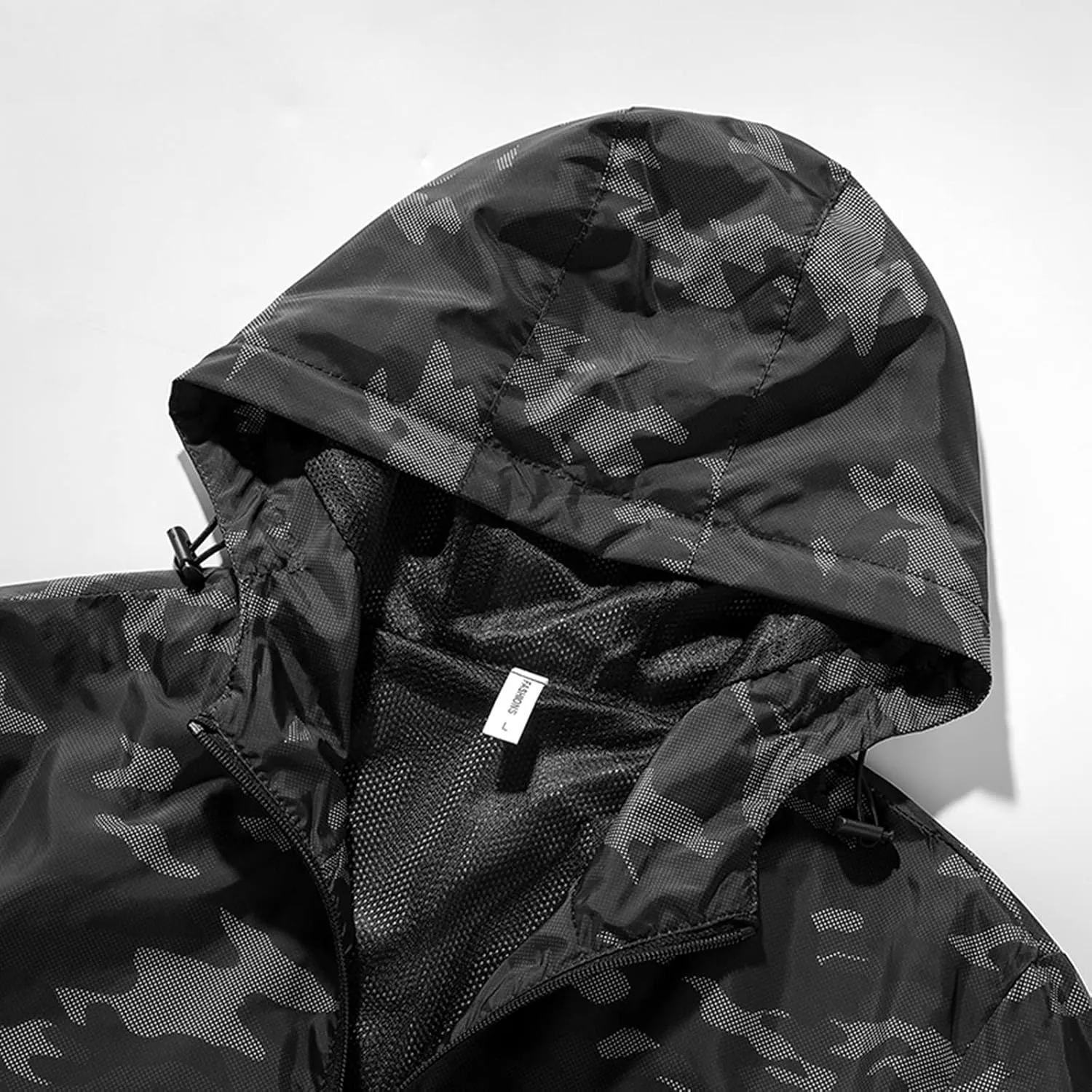 Men's Lightweight Jacket with Hooded Pockets Print Windproof Outdoor Coat Loose Breathable Hiking Top for Men