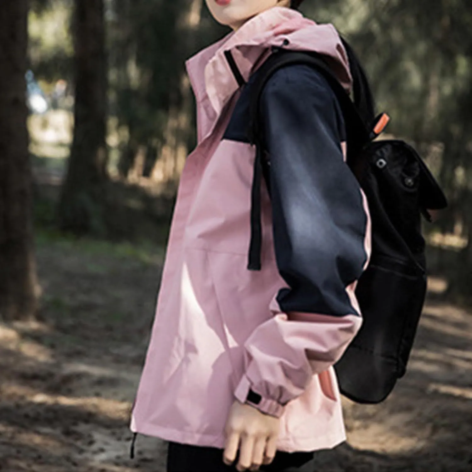 Mens Waterproof Rain Jacket Lightweight Breathable Solid Contrast Patchwork Windbreak Hooded Coat Outdoor Jacket