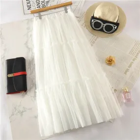 Mesh Skirt Mid-Length Flare Cake Flare Fairy Dress Solid Colored Skirt