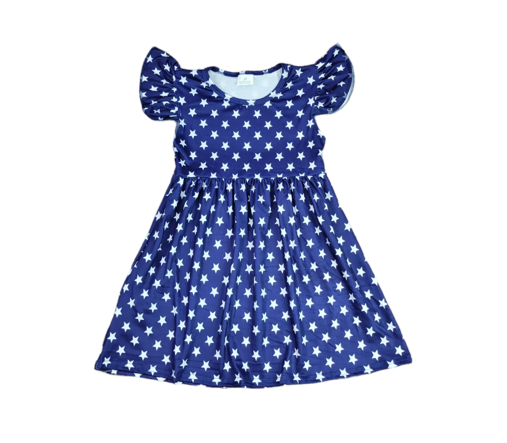 Navy Star Long Flutter Milk Silk Dress