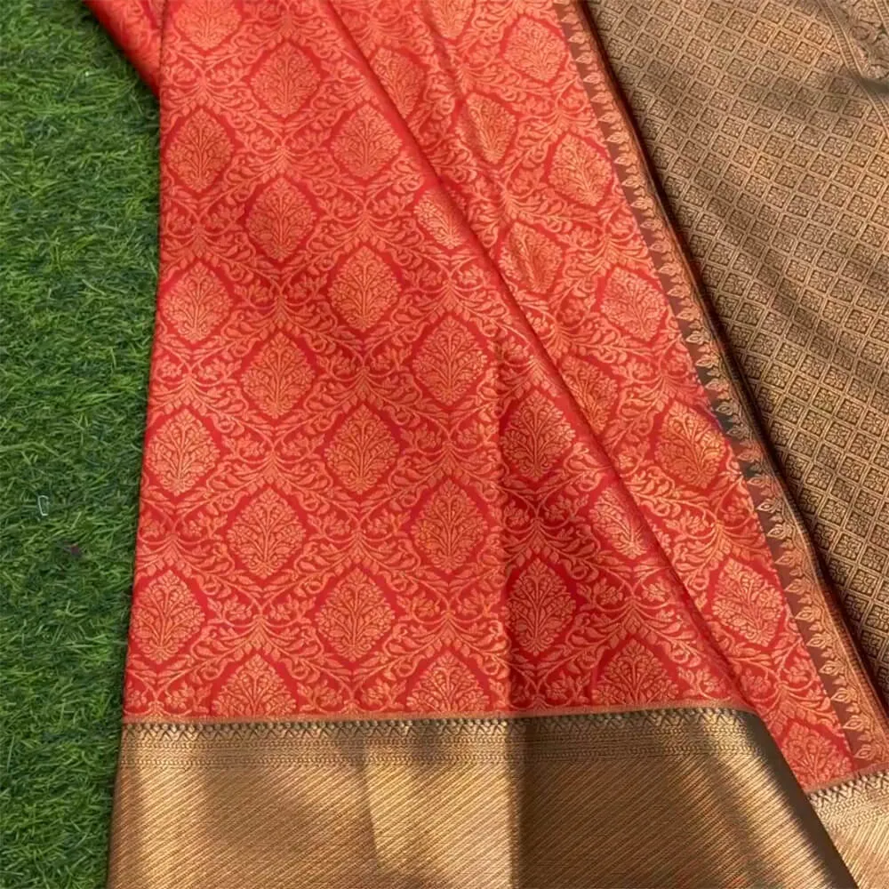 Nectarous Orange Soft Silk Saree With Glittering Blouse Piece