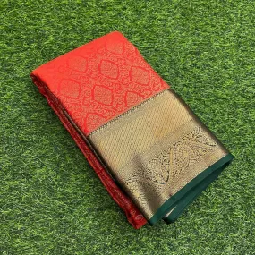 Nectarous Orange Soft Silk Saree With Glittering Blouse Piece