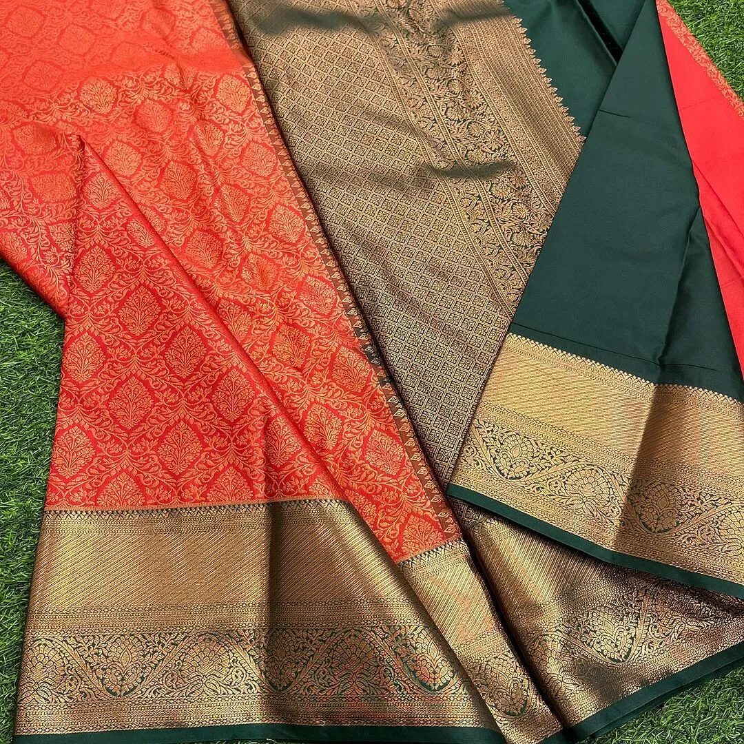 Nectarous Orange Soft Silk Saree With Glittering Blouse Piece