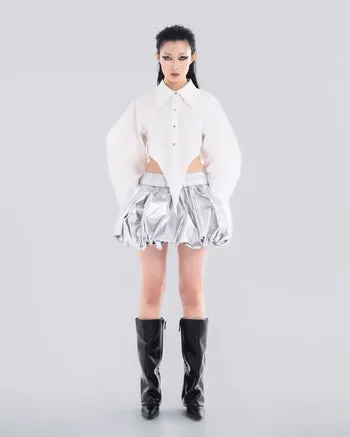 NOIZ N5SK1 ELASTIC-WAISTBAND MINI PUFF SKIRT IN SILVER