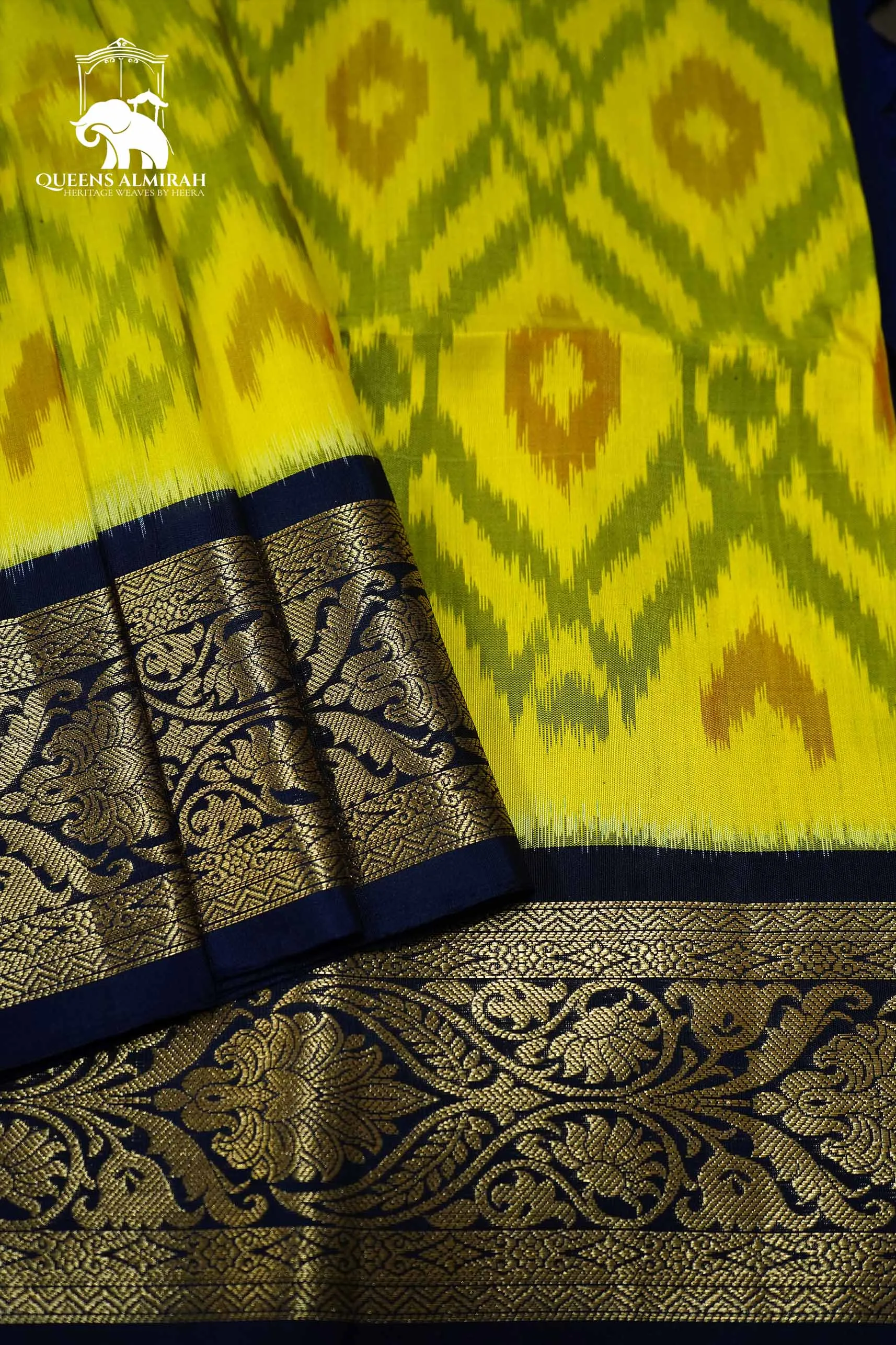 OLIVE YELLOW WITH CHARCOAL BLUE SOFT SILK SAREE