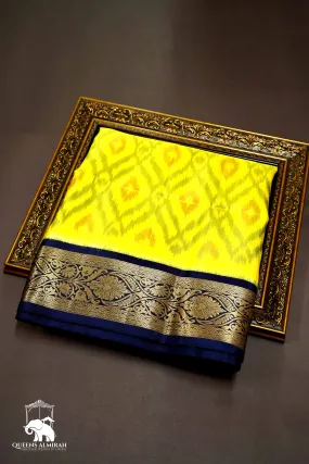 OLIVE YELLOW WITH CHARCOAL BLUE SOFT SILK SAREE