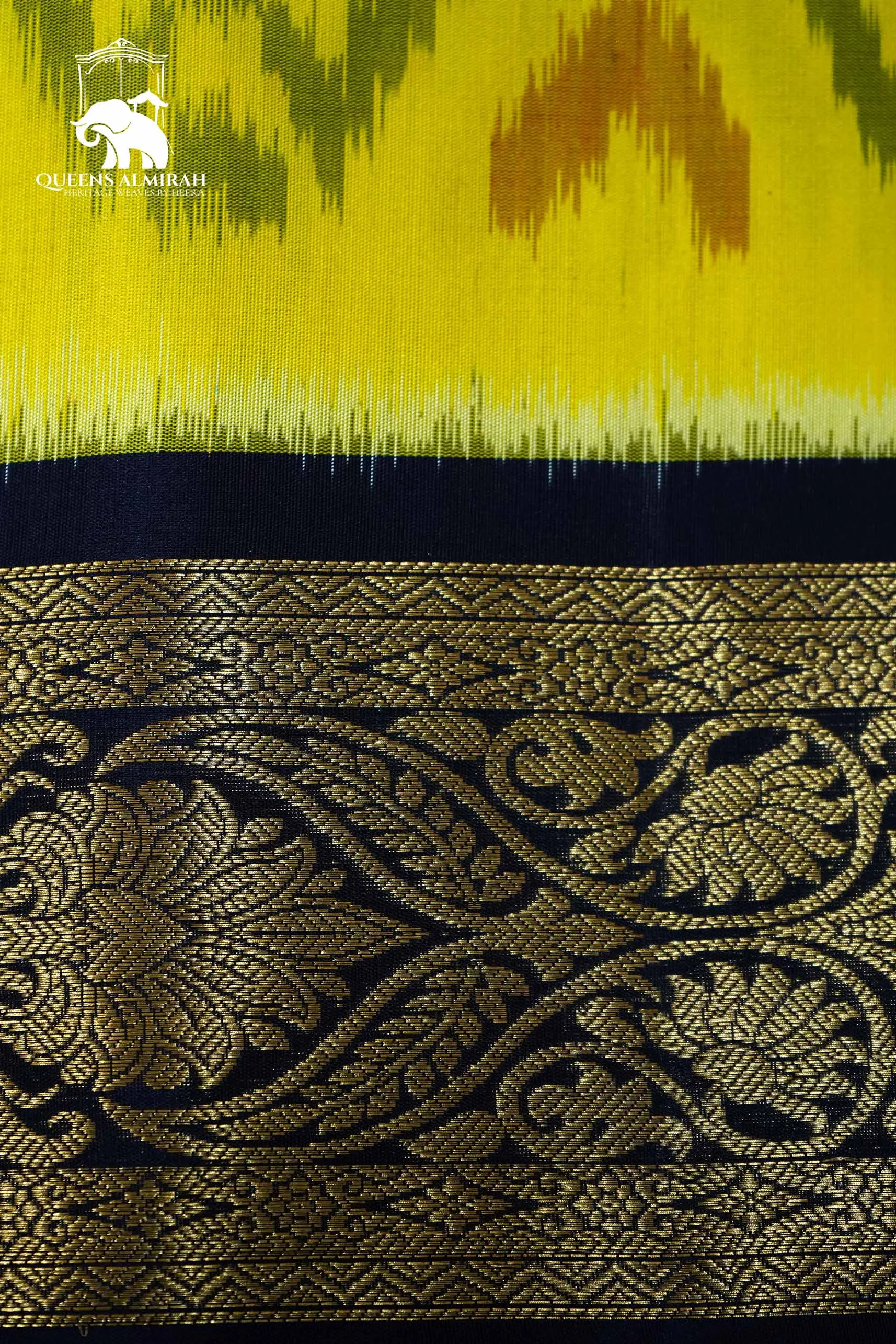 OLIVE YELLOW WITH CHARCOAL BLUE SOFT SILK SAREE