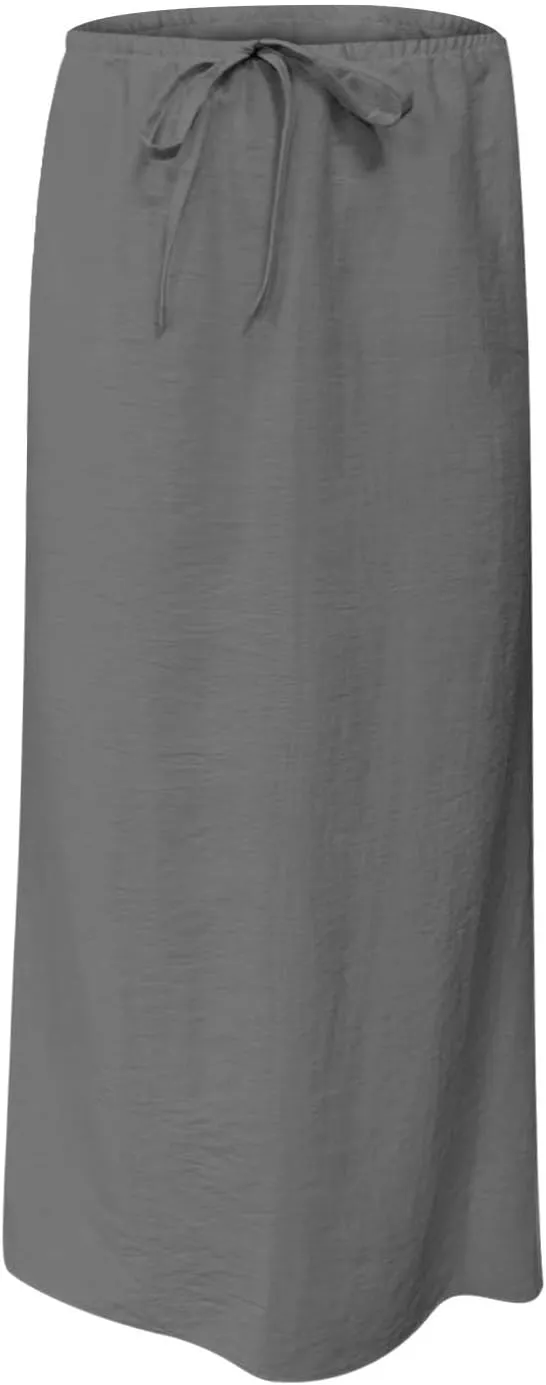 Oplxuo Womens Maxi Skirt Casual Elastic High Waist Drawstring Long Skirts Summer Casual Solid Color Flowy Beach Skirt