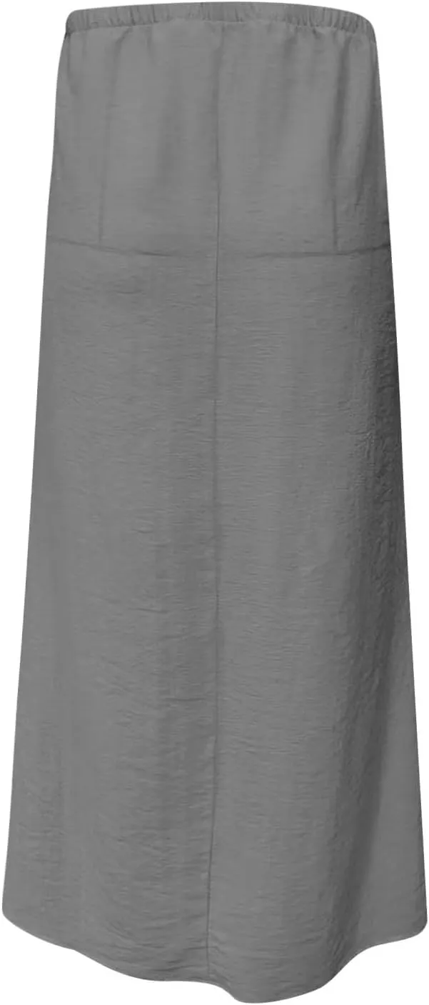 Oplxuo Womens Maxi Skirt Casual Elastic High Waist Drawstring Long Skirts Summer Casual Solid Color Flowy Beach Skirt