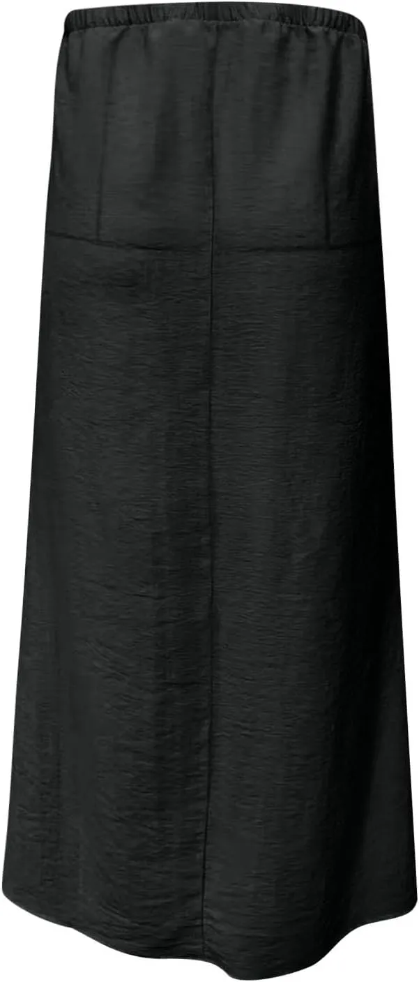 Oplxuo Womens Maxi Skirt Casual Elastic High Waist Drawstring Long Skirts Summer Casual Solid Color Flowy Beach Skirt
