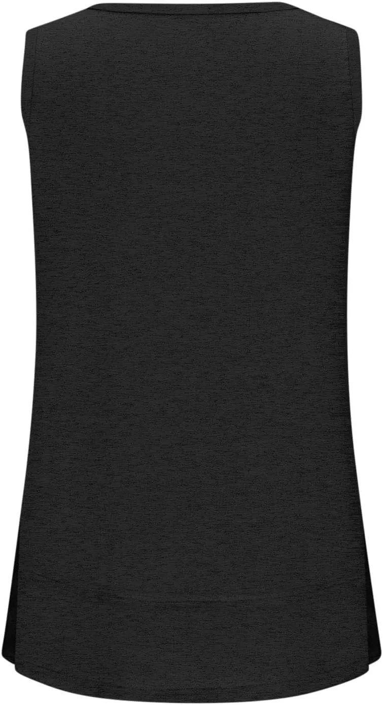 Oversized Tank Tops for Women Patchwork Plus Size Long Camisole Shirt Side Split Hem U Neck Blouse T-Shirt