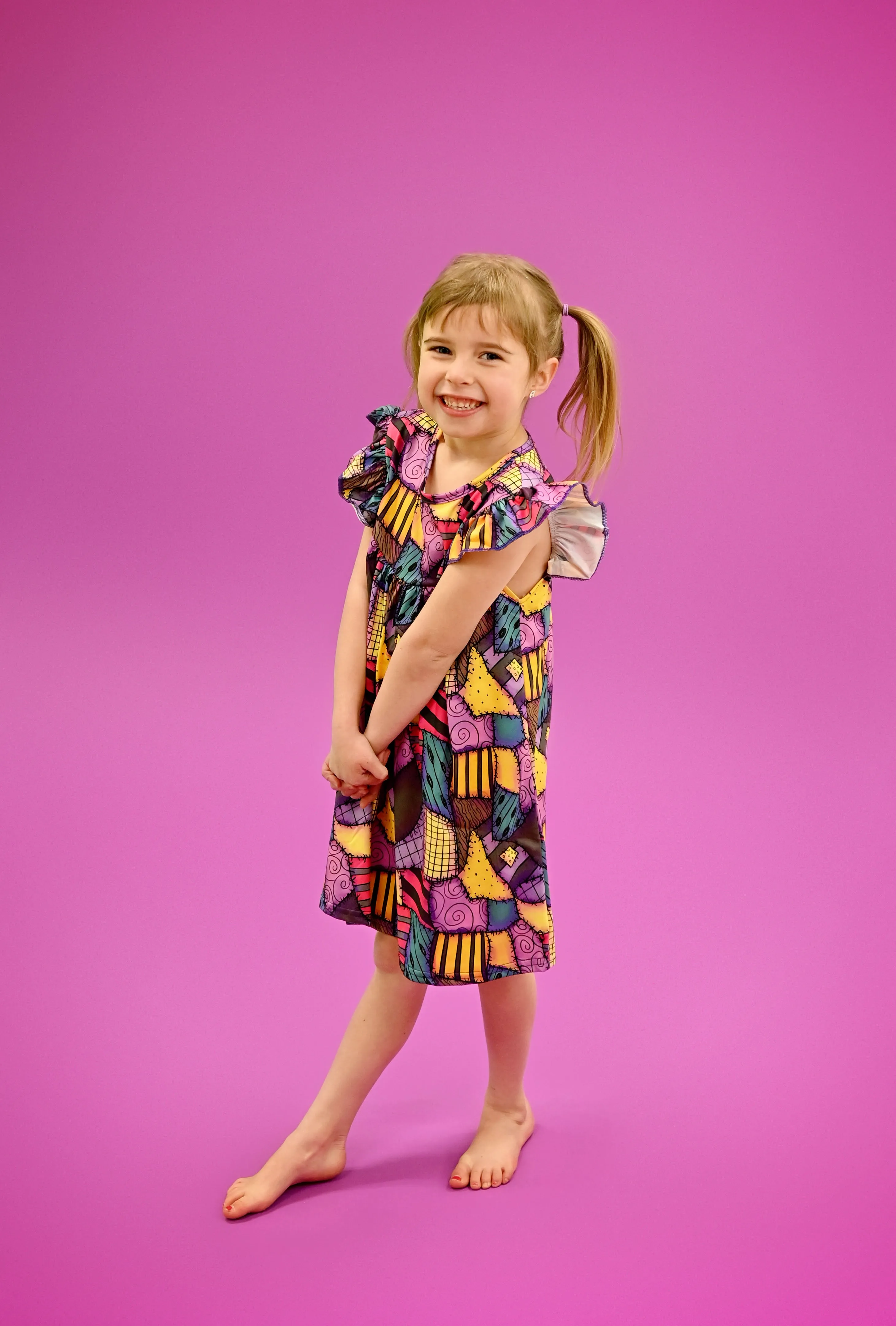 Patchwork Milk Silk Flutter Dress