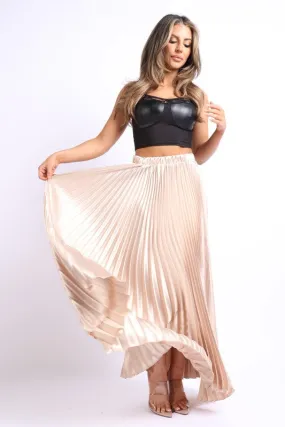 Pleated satin maxi skirt