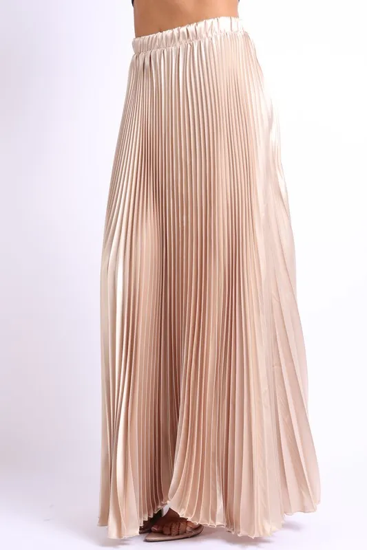 Pleated satin maxi skirt