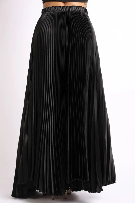 Pleated satin maxi skirt
