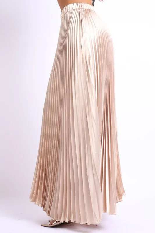 Pleated satin maxi skirt