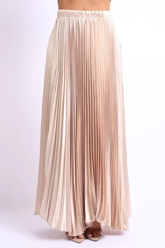 Pleated satin maxi skirt