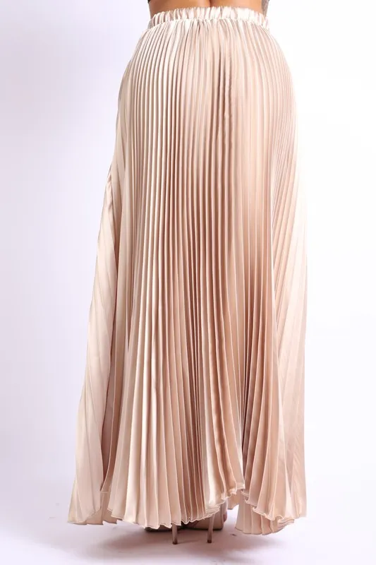 Pleated satin maxi skirt