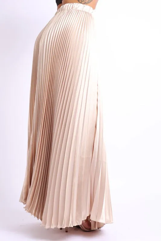 Pleated satin maxi skirt