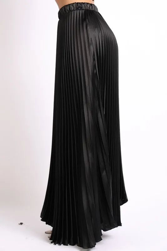 Pleated satin maxi skirt
