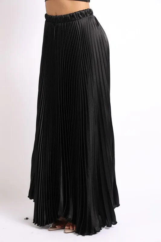 Pleated satin maxi skirt