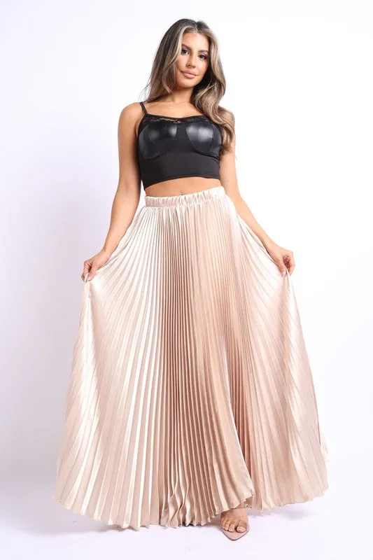 Pleated satin maxi skirt