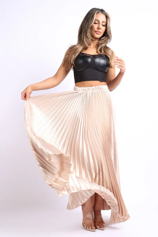 Pleated satin maxi skirt
