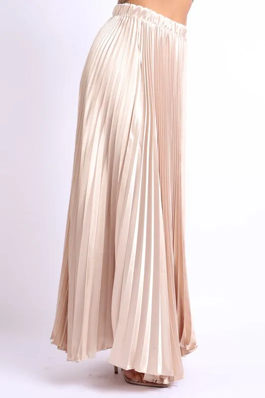 Pleated satin maxi skirt
