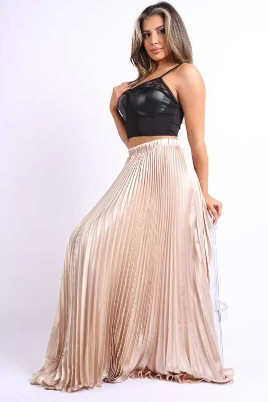 Pleated satin maxi skirt