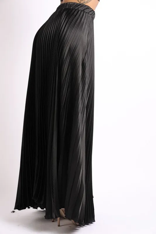 Pleated satin maxi skirt