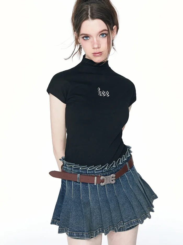 Pleats Denim Casual Flare Culottes