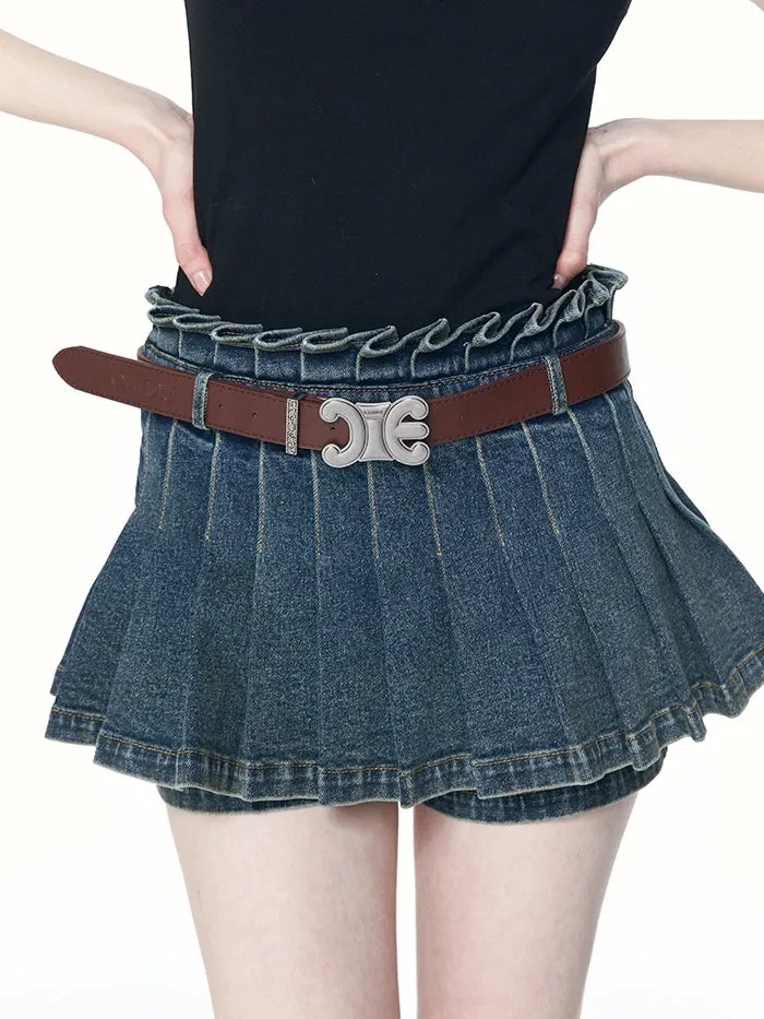 Pleats Denim Casual Flare Culottes