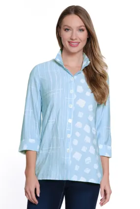 Printed Woven Button Front Shirt - Petite - Chambray Print