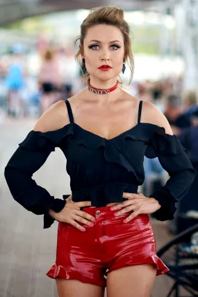 "Ladiana" Latex Shorts with Ruffles